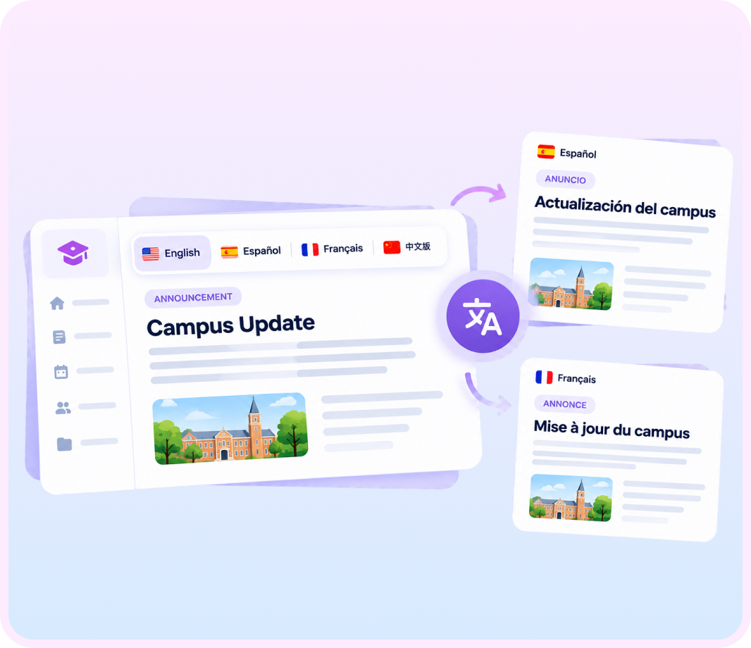 Campus update translated into Spanish and French with Translator